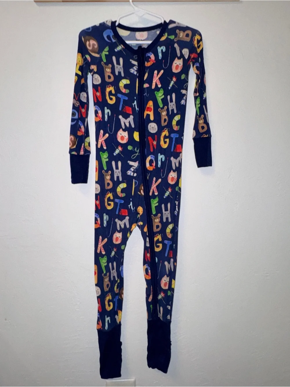 Kids Navy Alphabet Print Little Sleepies Convertible Feet Zippy Bamboo Pajama 2T